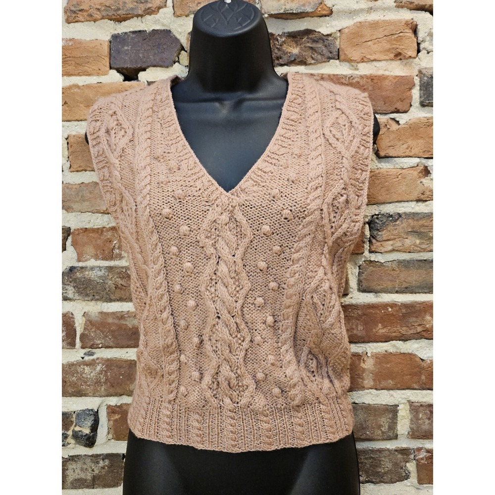 VTG JG Hook Sweater Vest 100% Wool Hand Cable Knit Pink Women's Petite XS / S